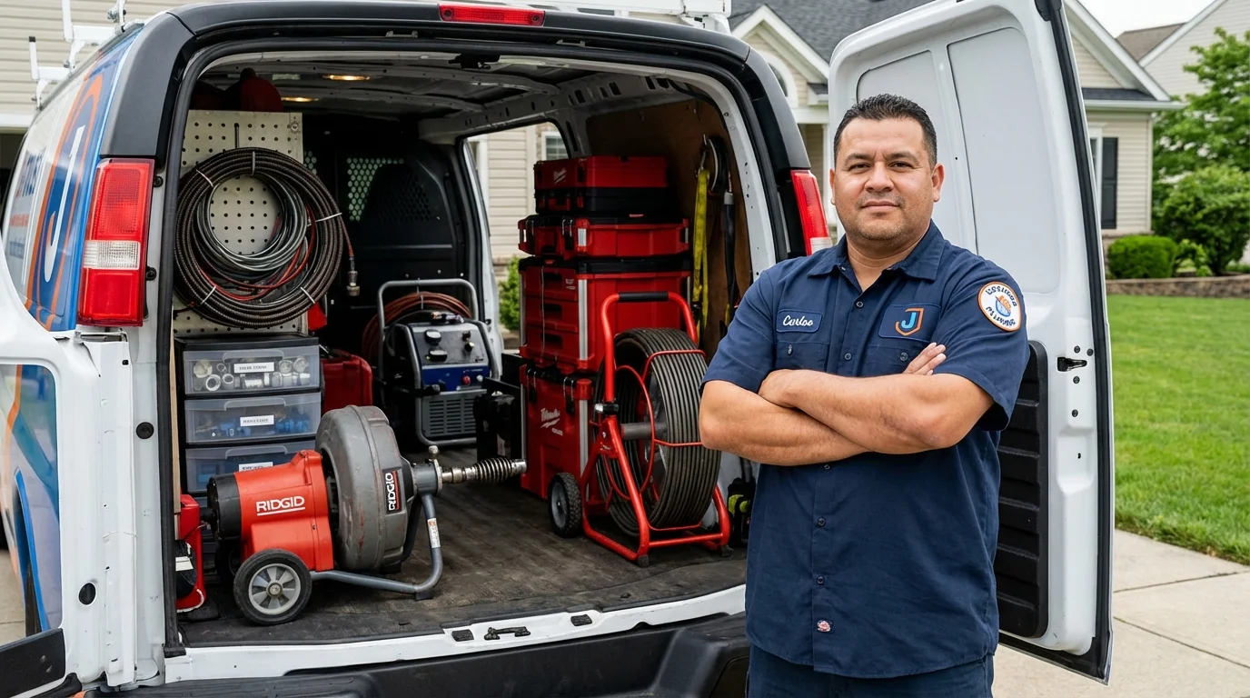 Professional drain cleaning equipment and Johns Plumbing LLC plumber in Grayling