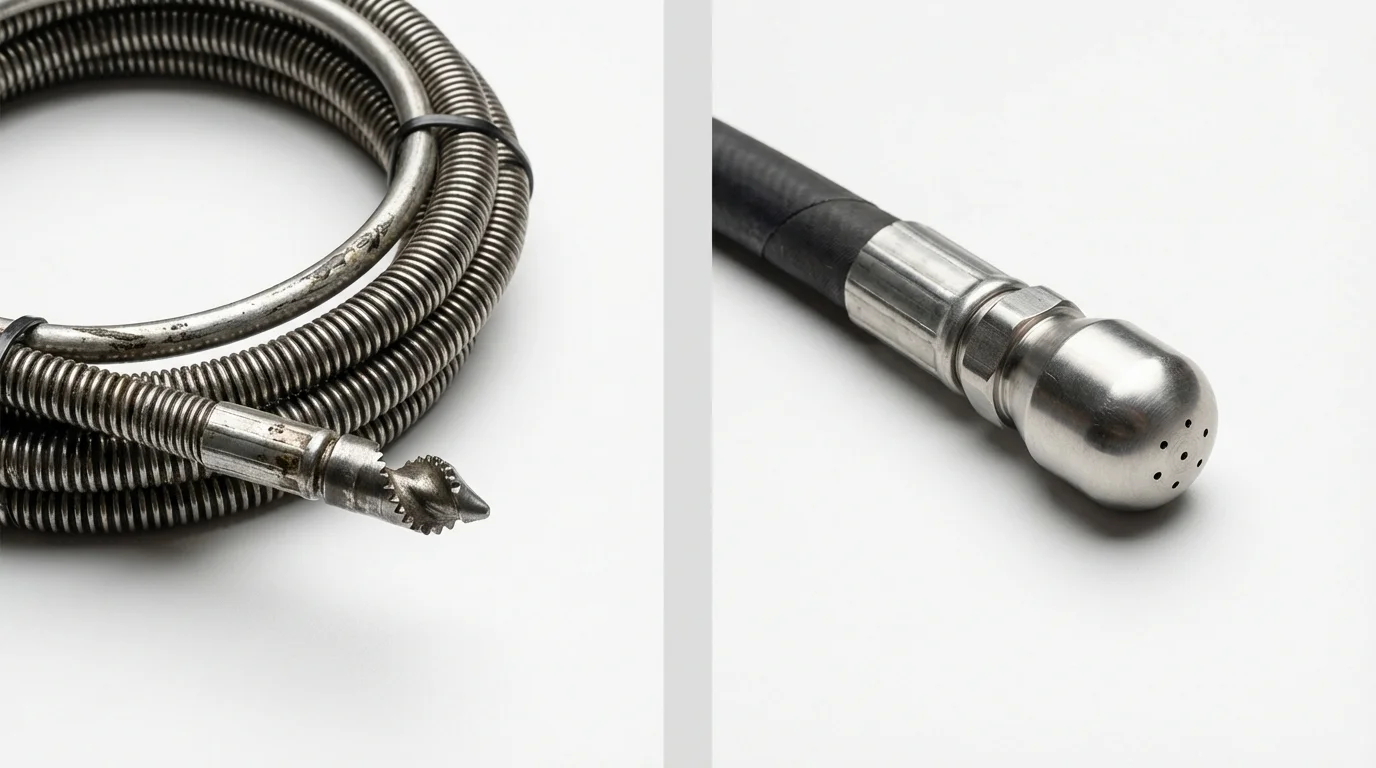 Drain snake cable and hydro jetting nozzle used for drain cleaning in Grayling, MI