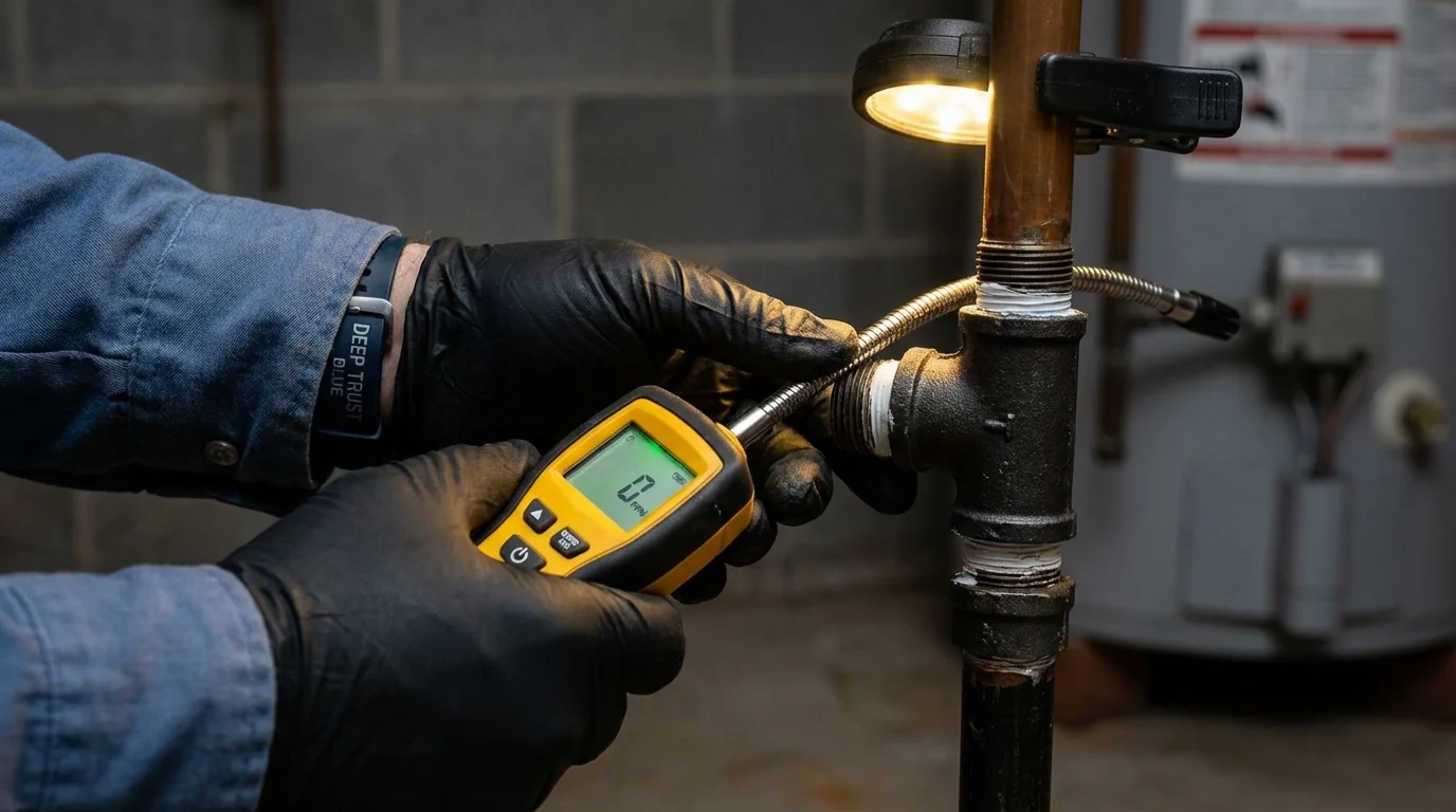 Gas leak detection with electronic sniffer by Johns Plumbing LLC in Grayling