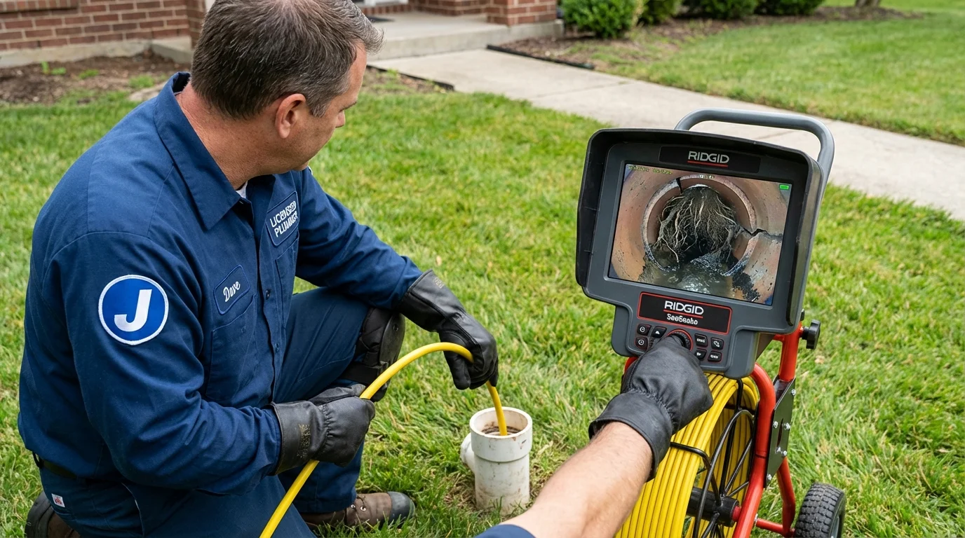 Sewer camera inspection being performed by Johns Plumbing LLC in Grayling